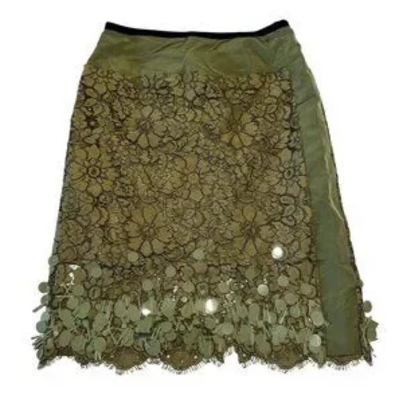 Dries Van Noten Jupe Midi En Dentelle Green Khaki Lace Skirt Women's Size 38 - Picture 6 of 8